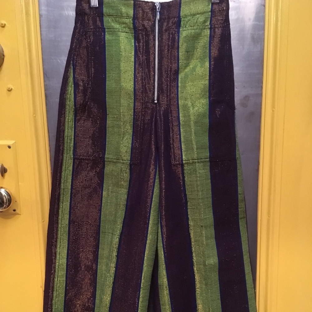 Edun metallic brocade wise crop pants xs nwot